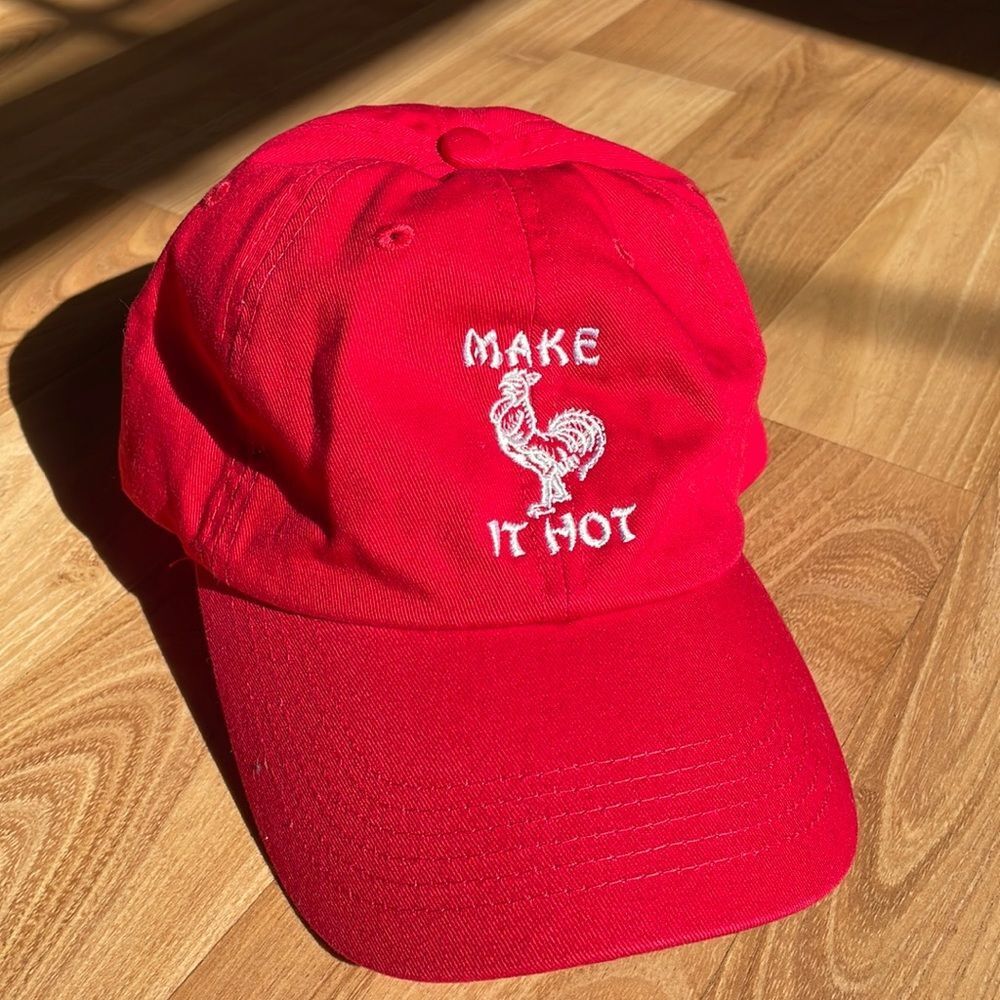 Petals and Peacock Sriracha Make It Hot Red Baseball Hat Unisex New Without Tags